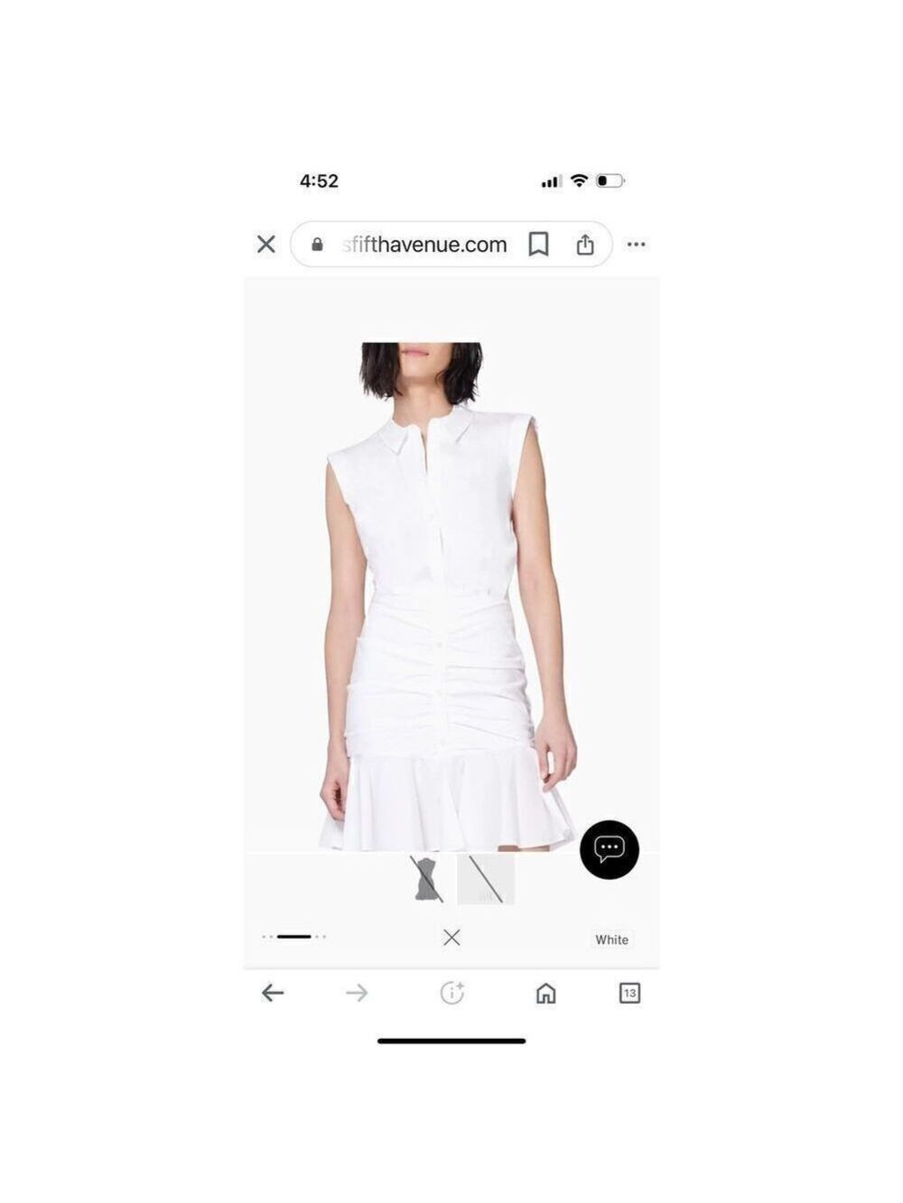 Veronica Beard White Bell Button Down Ruched Shirtdress Size 12